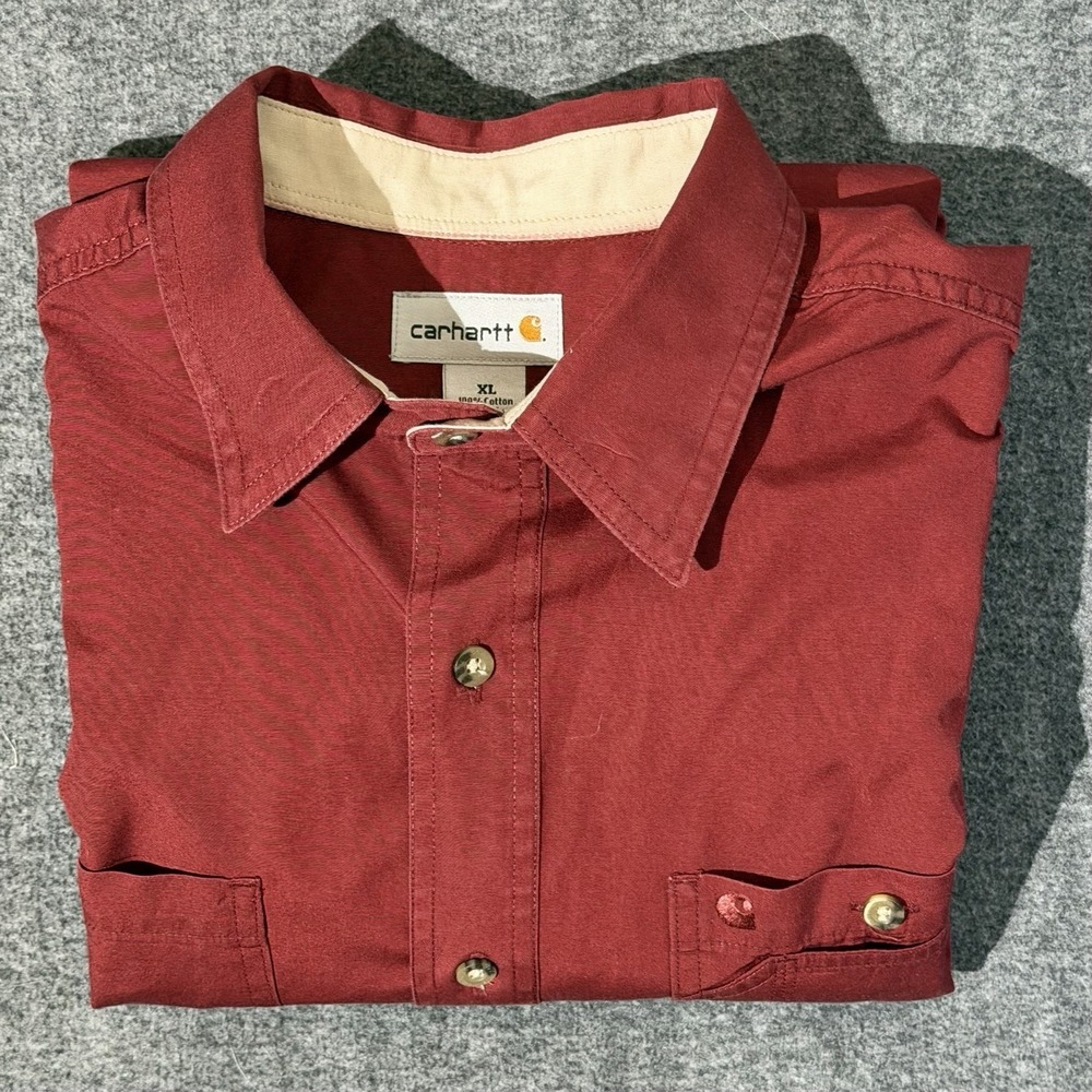 Carhartt men's long-sleeve cotton twill dark‎ red workwear button-down shirt XL